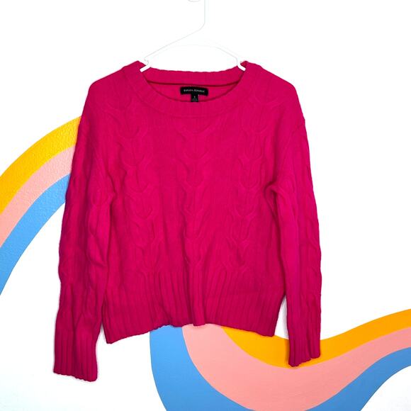 Banana Republic Merino Wool Sweater Cable Knit Crew Neck Cozy Hot Pink Womens S - Picture 1 of 5